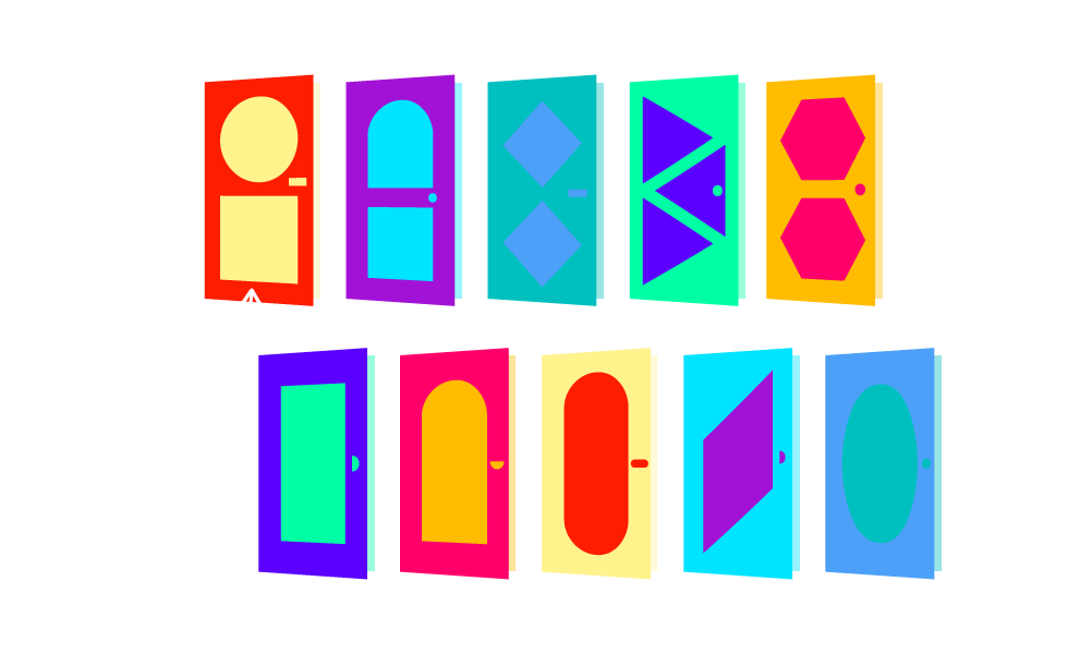decorative graphic of doors