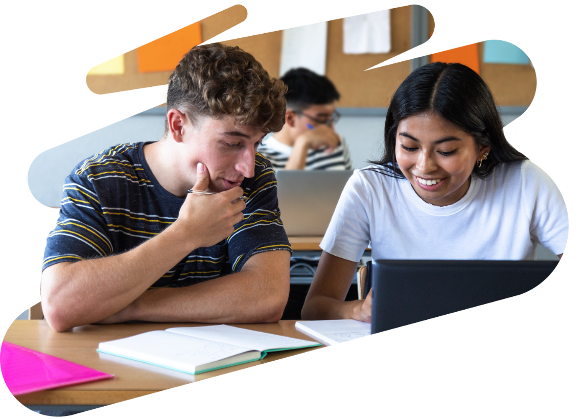 Two students working in school