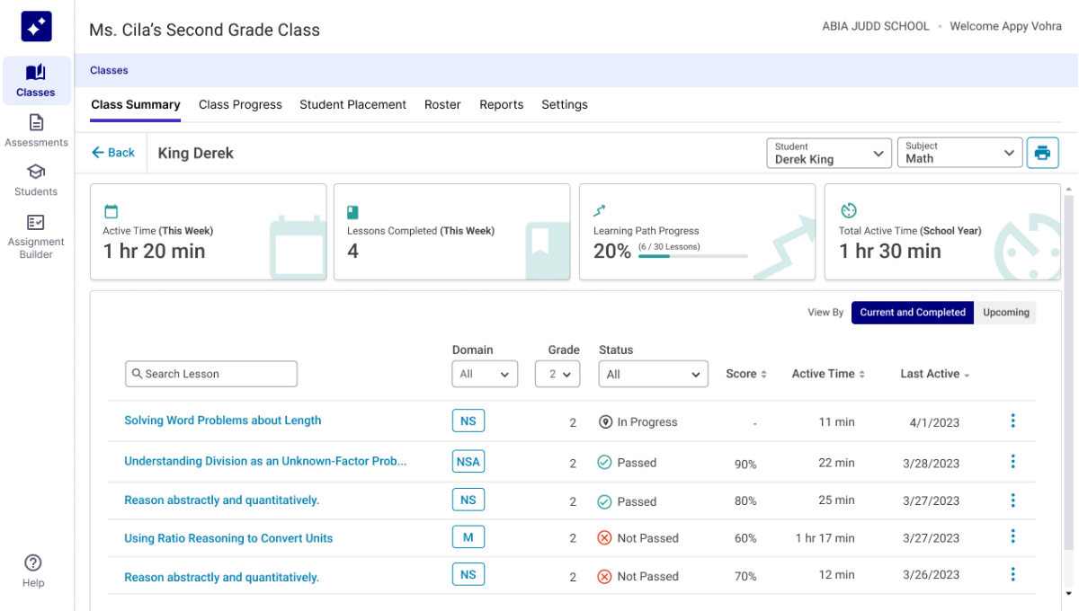 Imagine MyPath Student Progress Report